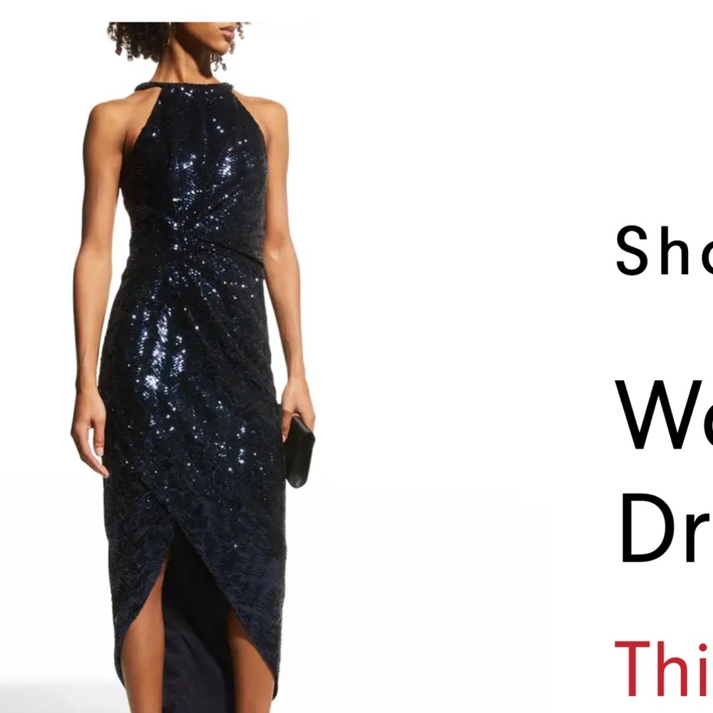 SHOSHANNA WAVE SEQUIN HIGH-LOW HALTER DRESS
